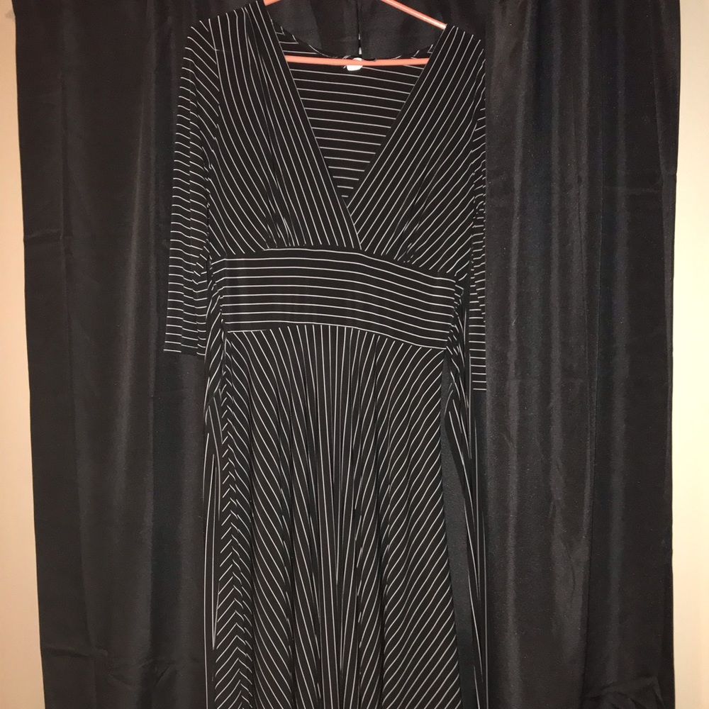 Black striped knee length dress